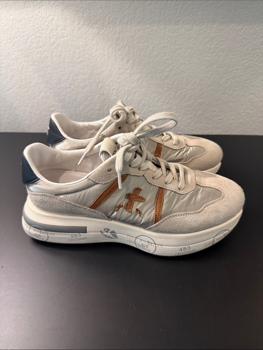 Premiata Bethcoin Women’s Neutral Beige & Silver Athletic Sneakers Size 8